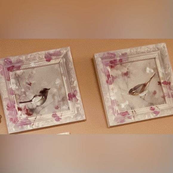 Gallery Other - NWT Two 9x9” Colorful Framed Birds Wall Art Painting-Mauve Pinks & Bright White